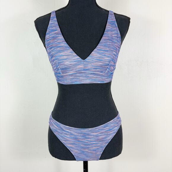 Aerie Cool Tone Marled Blue Top and Bottom Two Piece Swimsuit Matching Bikini - Picture 1 of 10